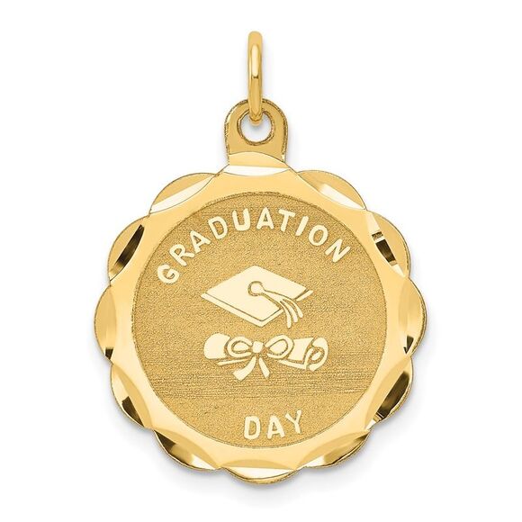 14k Yellow Gold Graduation Day Brocaded Disc Charm 20mm